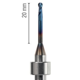 Fraise d'usinage Zircone pour usineuse DCS, longueur 53 mm, 2 lames avec traitement AC-Blue, col 20 mm, mandrin 6 mm, 025. Acurata